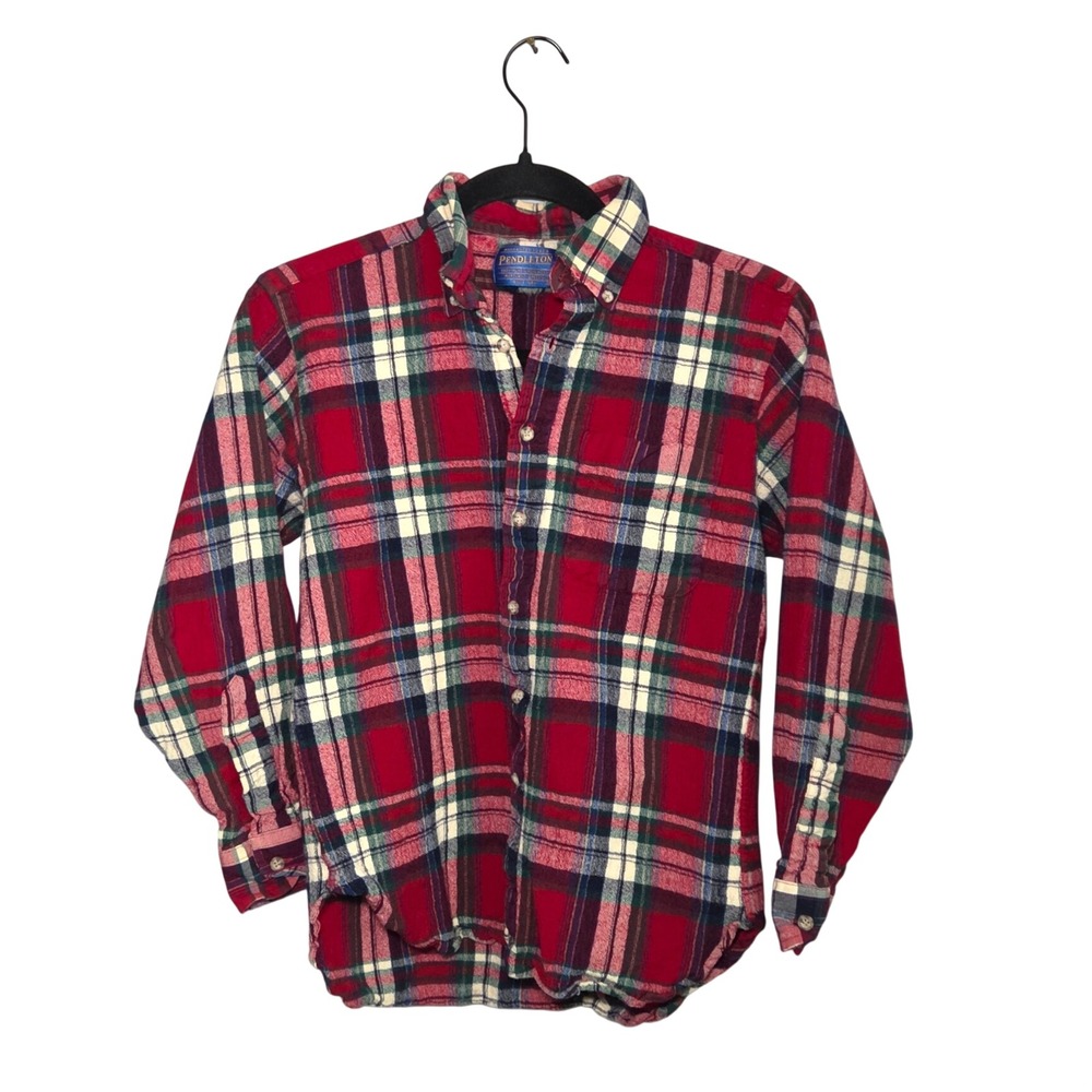 Vintage Pendleton Wool Flannel Red Tartan Plaid Runs Small See Measurements